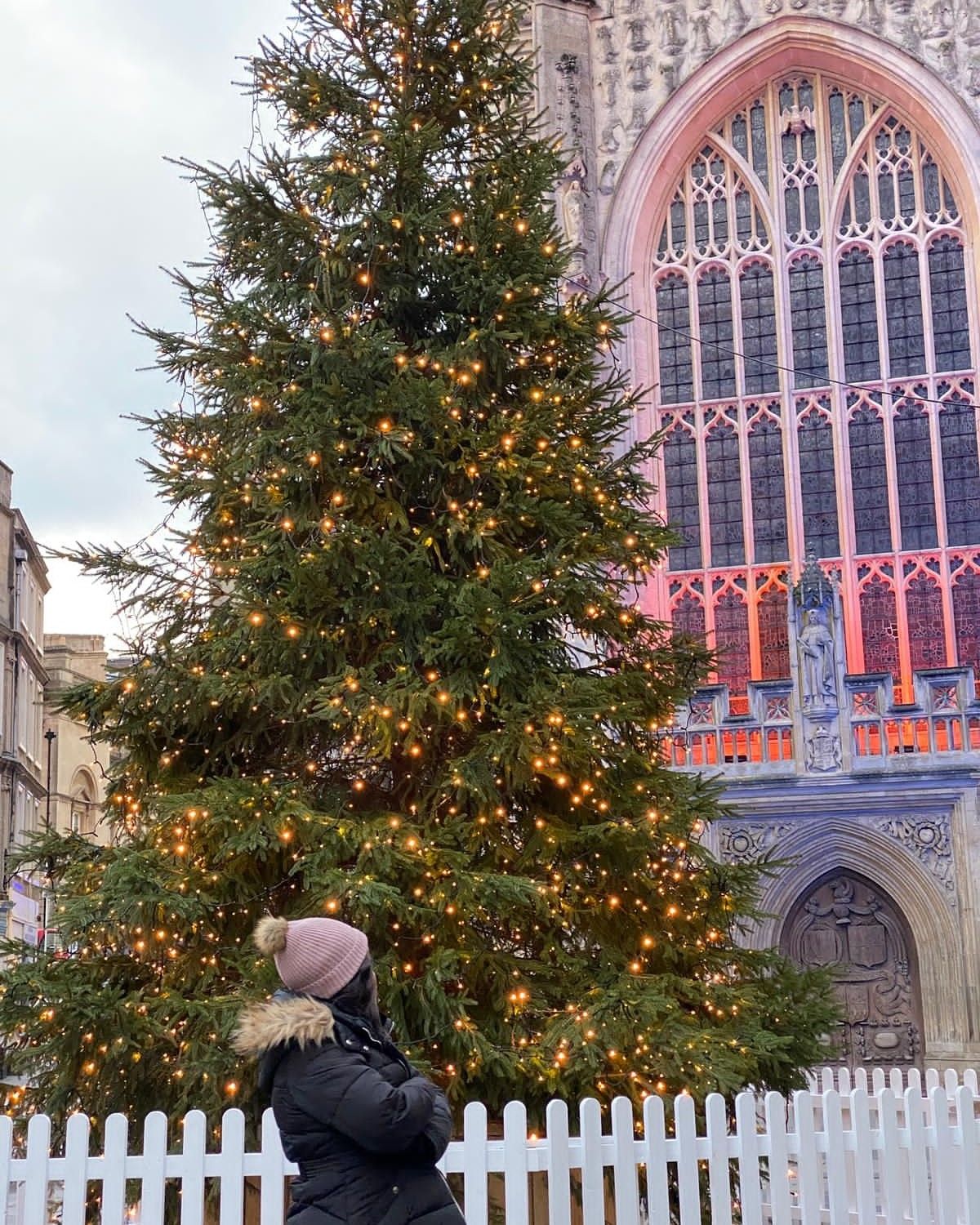 A Christmas tree outside Bath Abbey.