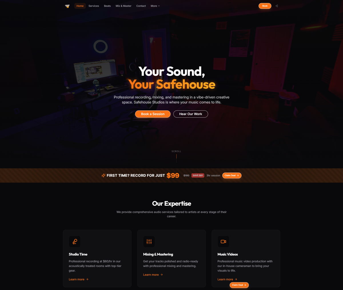 Screenshot of Safehouse Studios, from the replit websites collection.