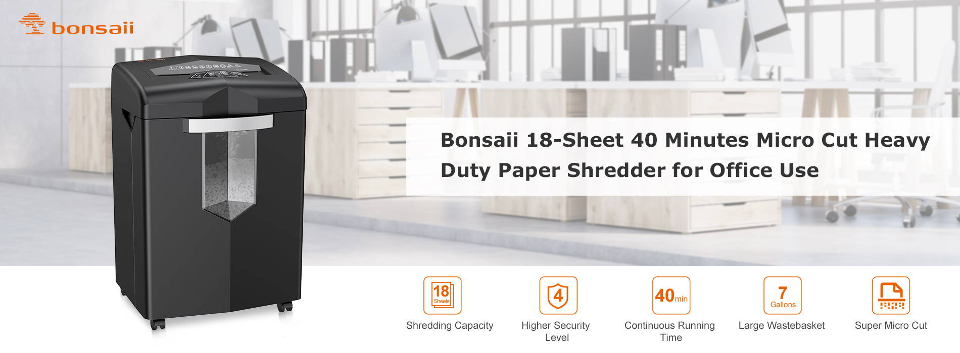 Bonsaii 18-sheet 40 minutes micro cut heavy duty paper shredder for office use