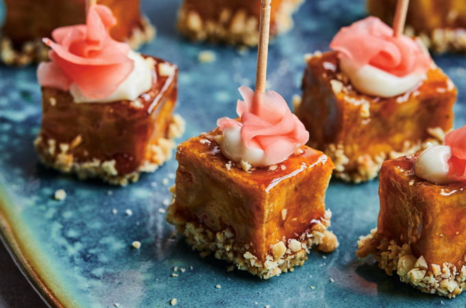 Glazed Tofu Bites with Peanuts and Ginger