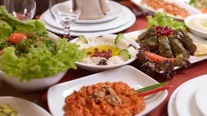 Table with various arabic food served