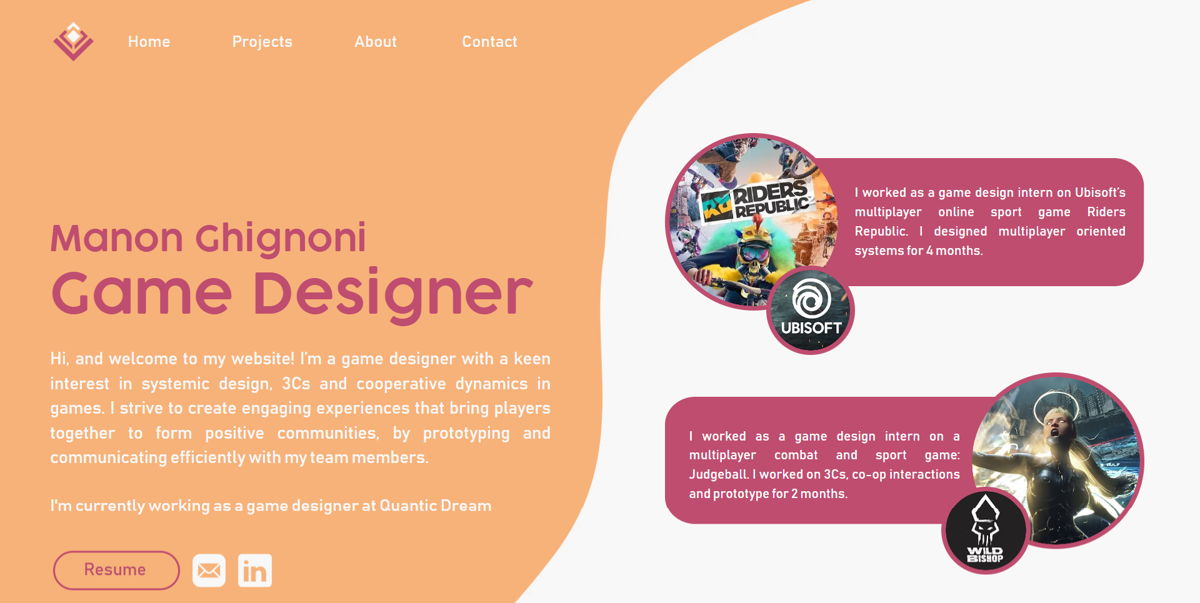 Screenshot of Manon Ghignoni, from the game developer portfolios collection.
