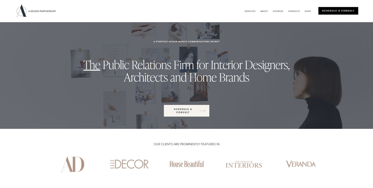 Screenshot of A Design Partnership, from the pr portfolios & websites collection.