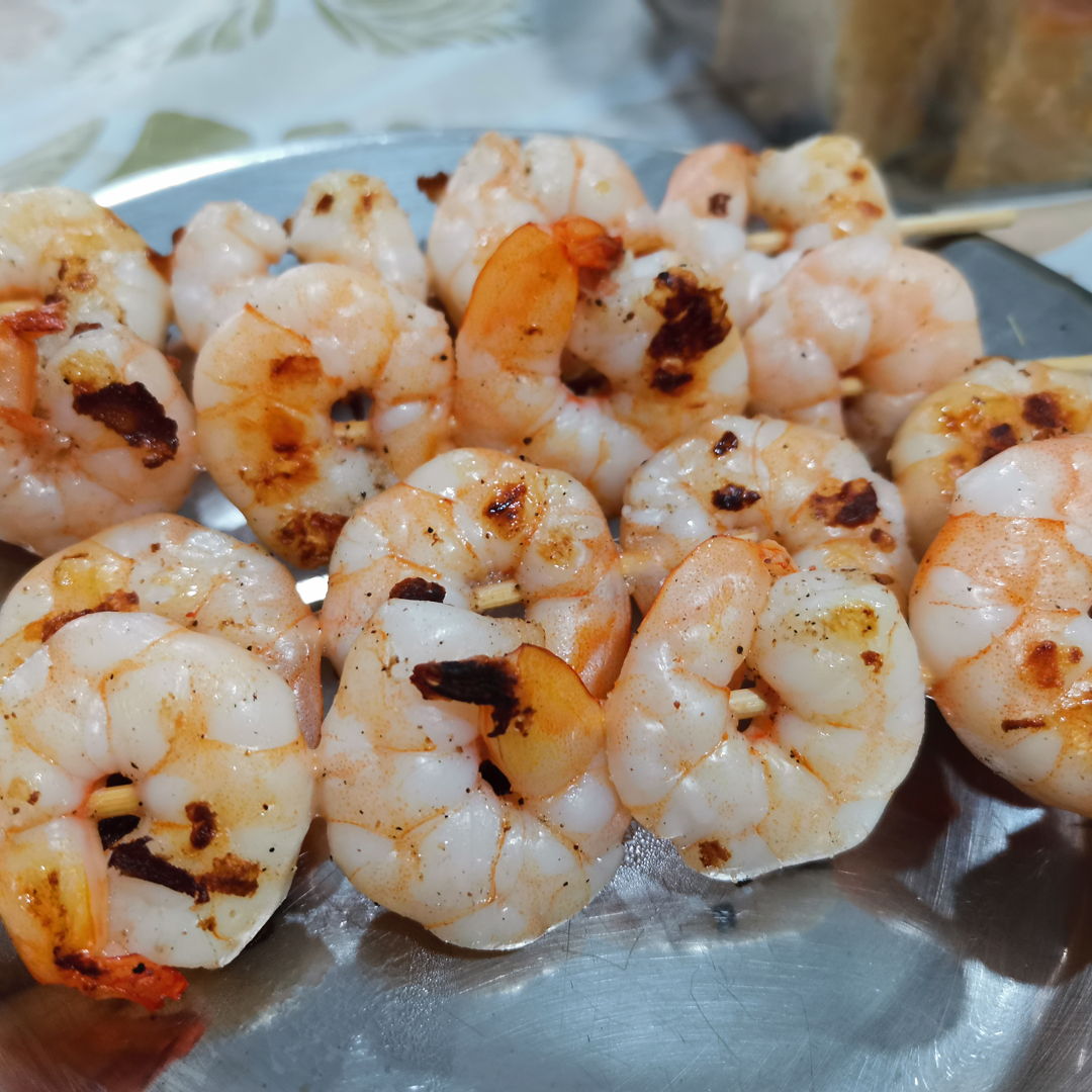 Grilled shrimp on skewers