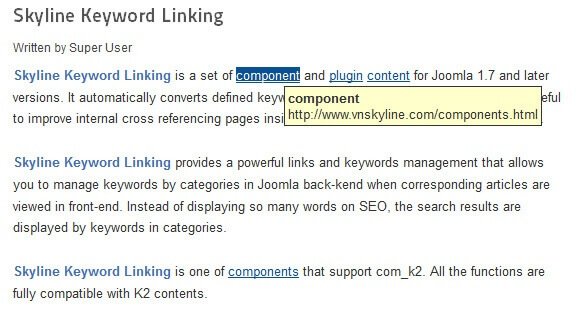 Skyline Keyword Linking - компонент внутренней перелинковки в Joomla