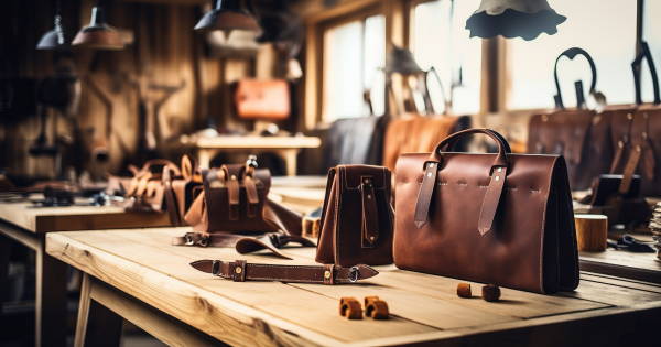 バッグを作成している作業台が並んでいる。