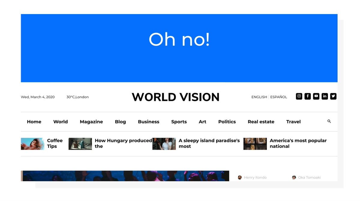 A severe example of an ad placed above the page container. Header ad placement