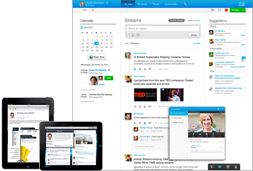 WebEx Social screens on various devices