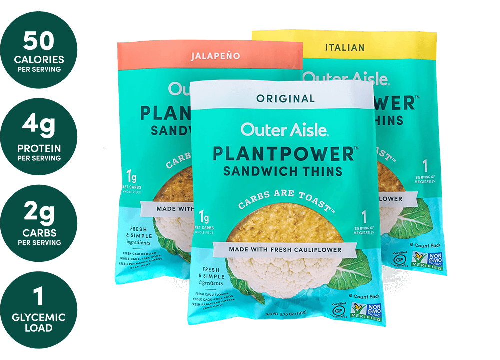 multiple packs of outer aisle cauliflower sandwich thins
