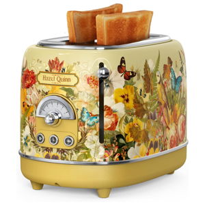 Hazel Quinn X Eduardo Recife Collaboration 2-Slice Retro Toaster, 6 Browning Levels, 3 Functions-Defrost/Reheat/Cancel, Removable Crumb Tray for Easy to Clean, 1.5 Inches Extra Wide Slots