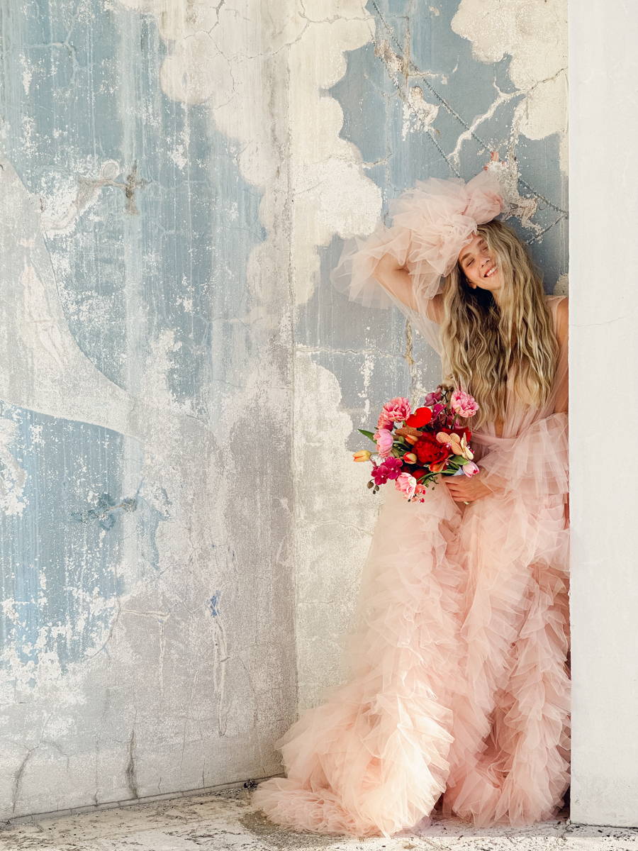 Cracked Wall Pink Bride Photo