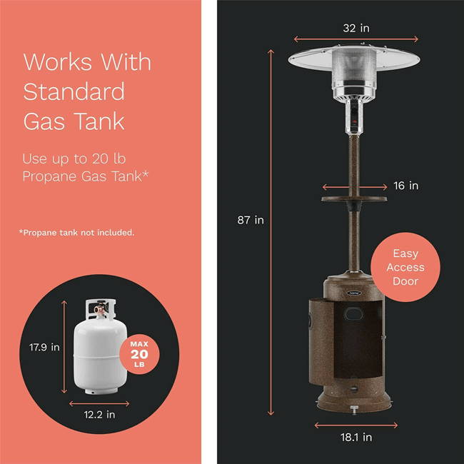 Gas Patio Heater,48000 BTU Propane Outdoor Stainless steel Heater Standing with Wheels