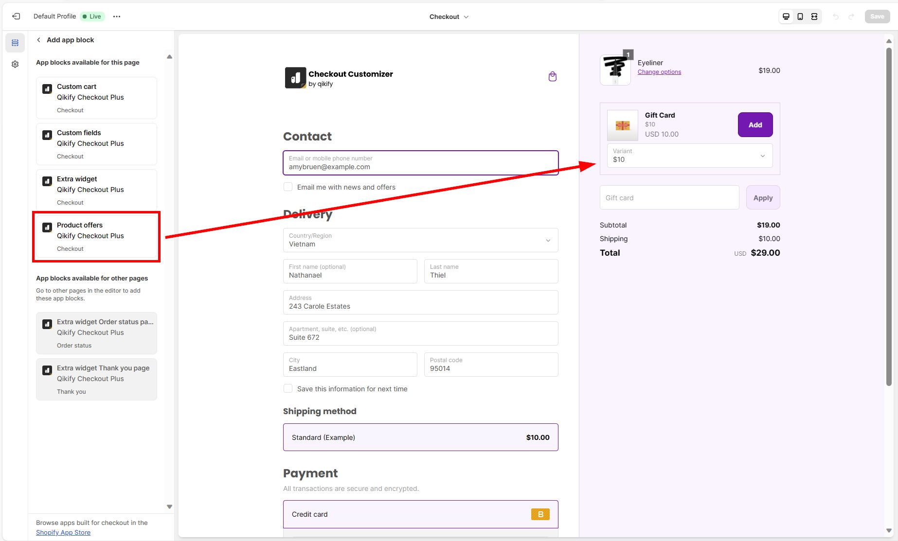 add reviews for testimonials extension in checkout page - shopify checkout customization app