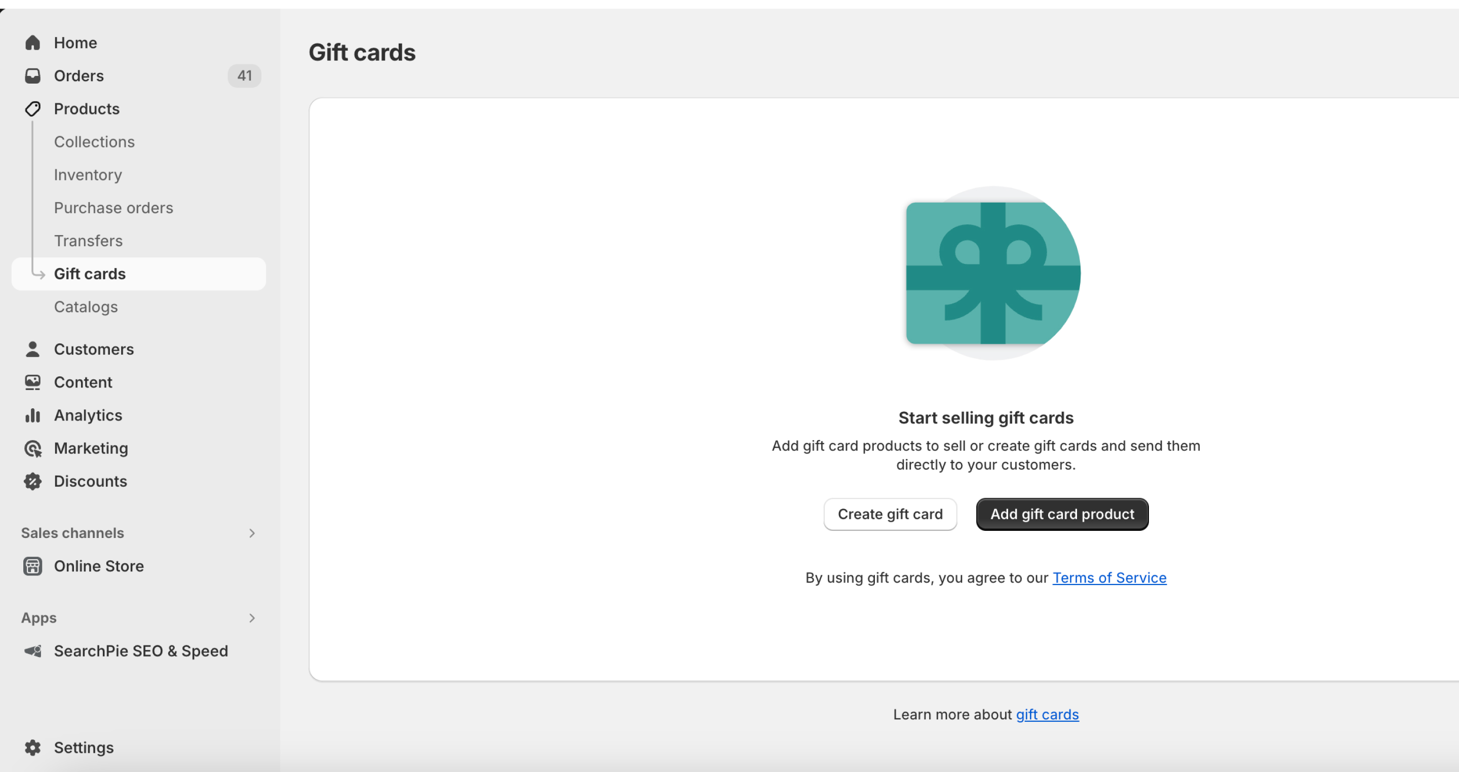 create gift cards in Shopify admin