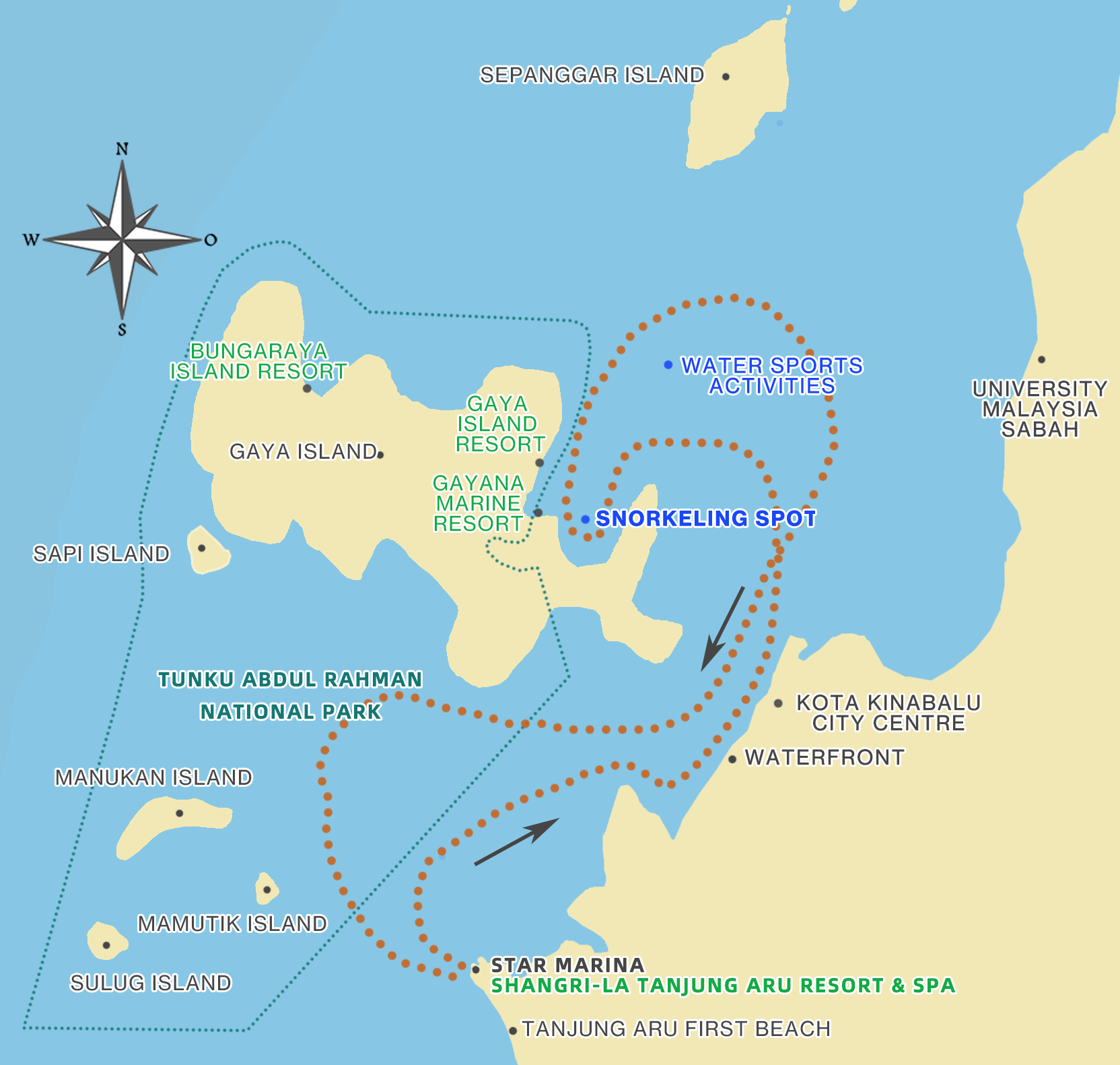 Sailing routes map of Party Boat Kota Kinabalu