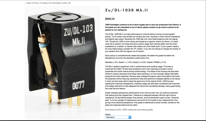 Zu Audio DL-103R Mk.II Standard Grade