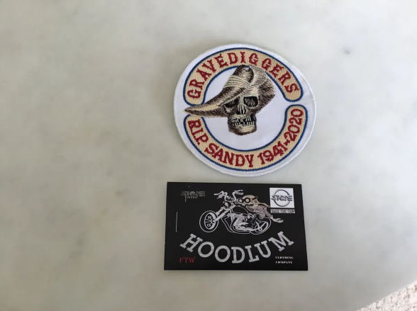 4 inch RIP SANDY HARBUTT sew on. Biker vest patch.
