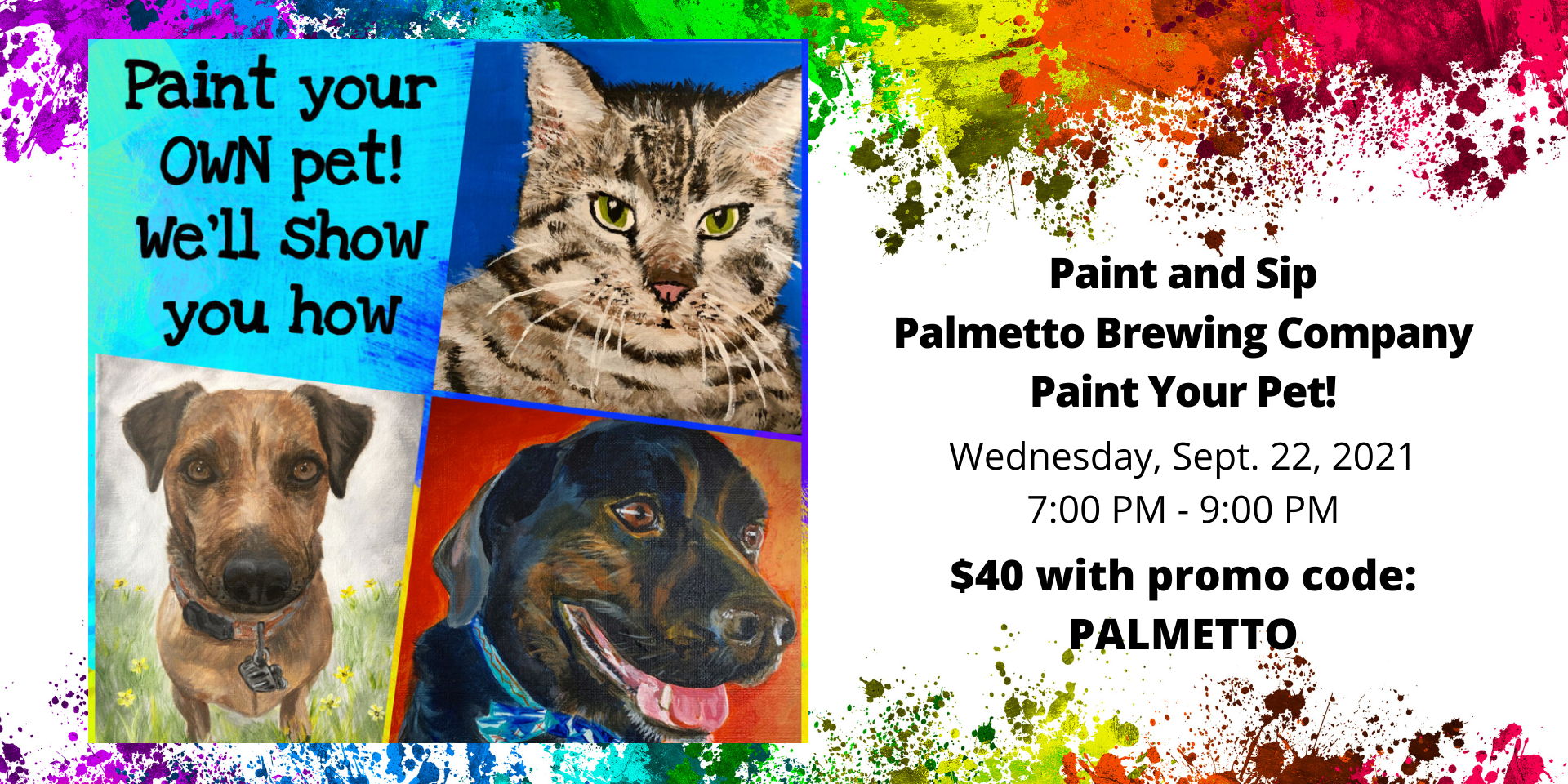 Paint and Sip @ Palmetto Brewing Co: Paint-Your-Pet Event ($45pp) promotional image