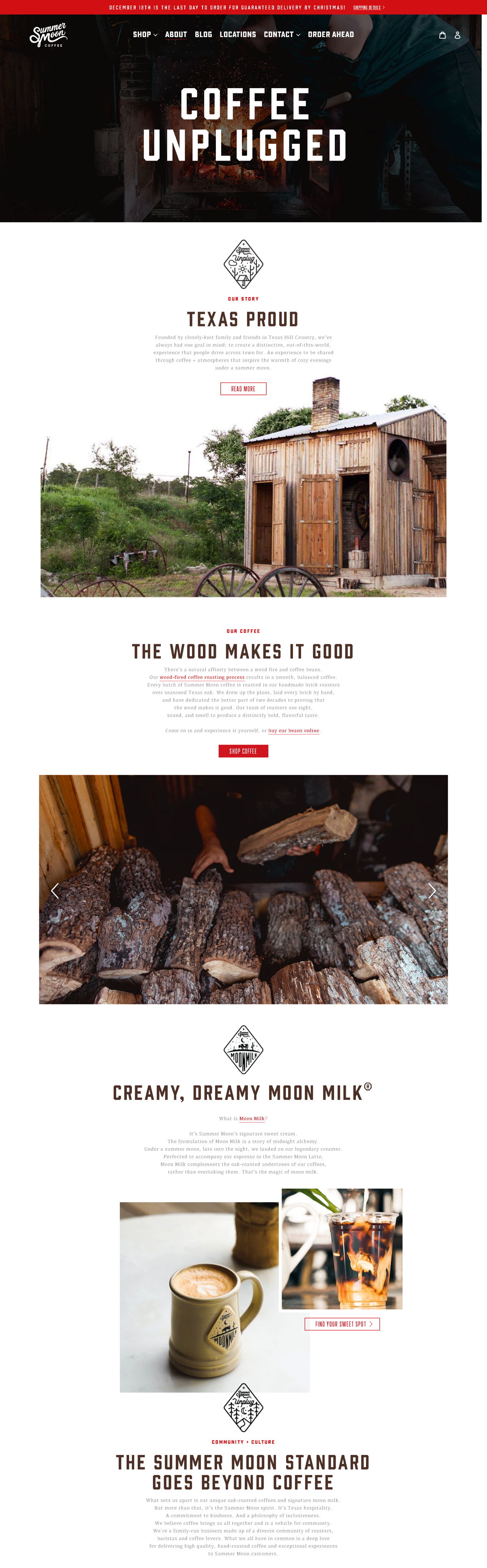 Screenshot of Summer Moon Coffee, from the about us page examples collection.