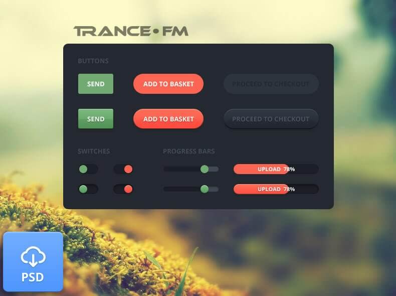 Trance FM Elements - элементы веб дизайна в Фотошоп