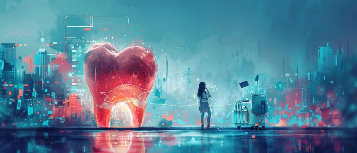 Surreal illustration of mobile orthodontist's equipment on a journey
