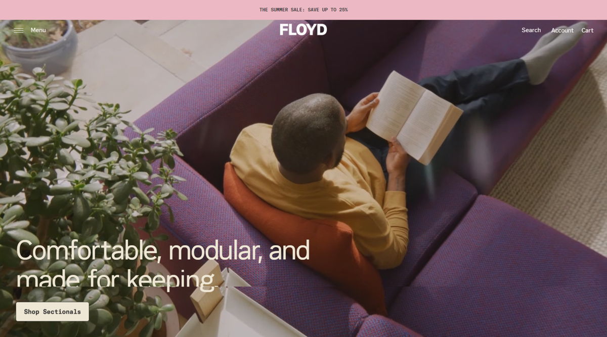 Screenshot of Floyd Home, from the shopify furniture stores collection.
