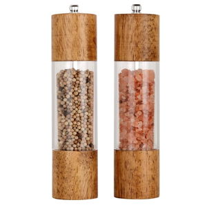 Premium Acrylic Salt and Pepper Grinder Set, Manual Salt and Pepper Mills- Wooden Shakers with Adjustable Ceramic Core-Salt Grinder and Pepper Mill -8 Inches-Pack of 2