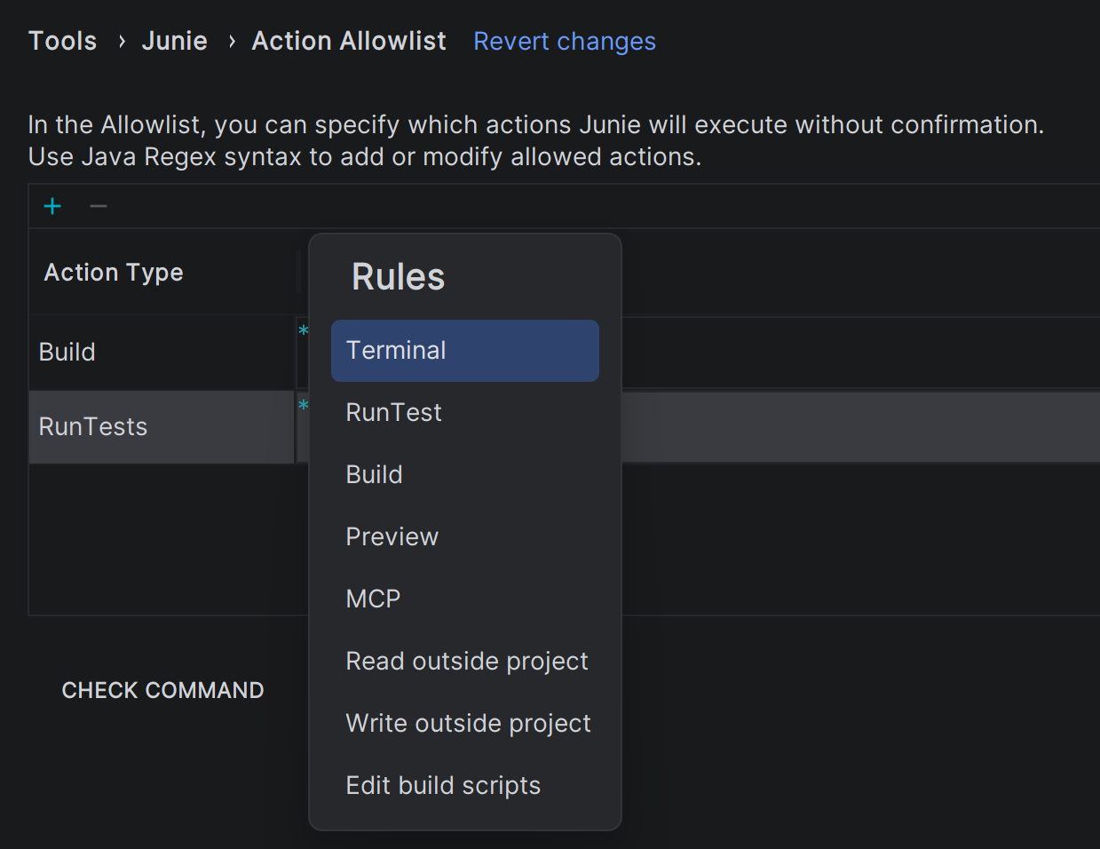Adding commands to Action Allowlist
