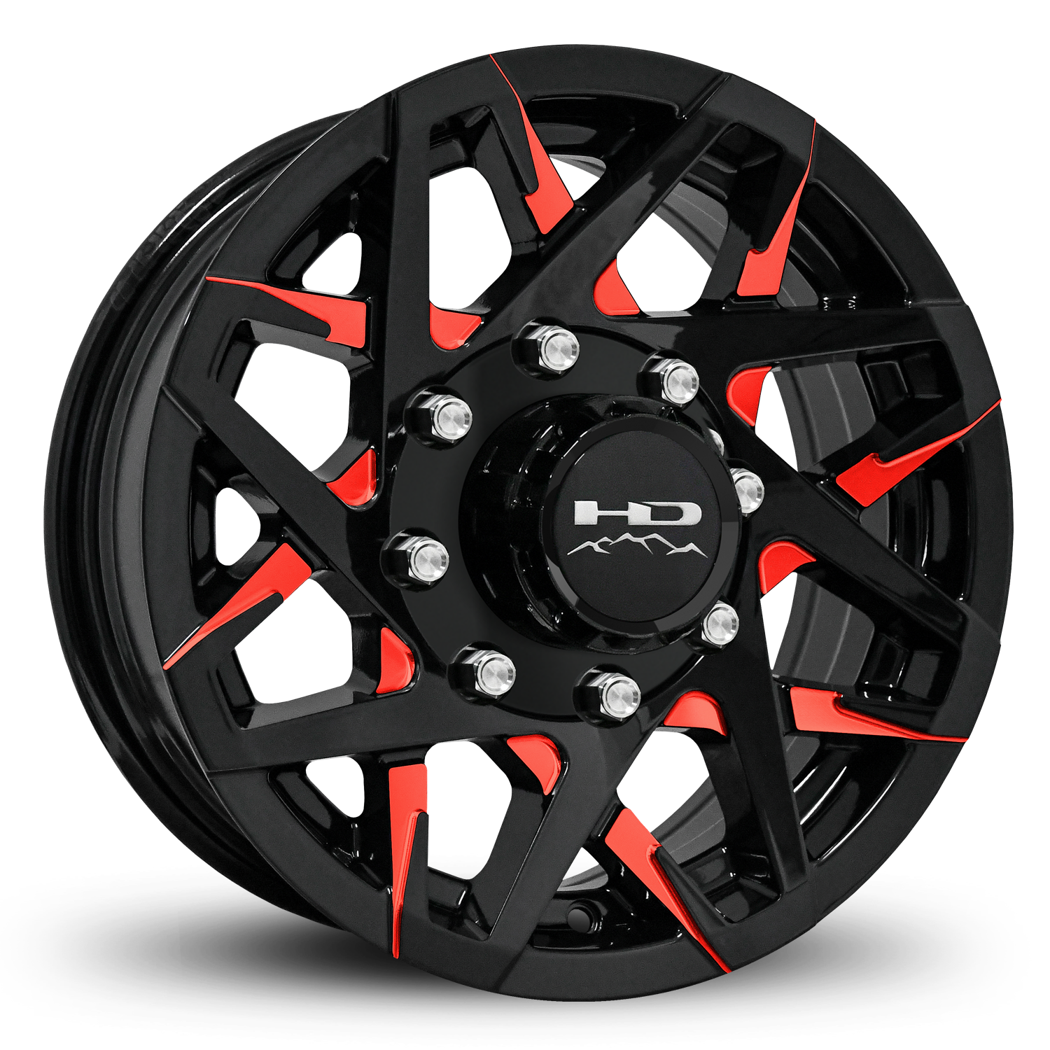 HD Off-Road Canyon Red Custom Trailer Wheel Rims in 16x6.0 16x6 Gloss Black CNC Milled Face Spokes with Center Cap & Logo fits 8x6.50 / 8x165 Axle Boat, Car, RV, Travel, Concession, Horse, Utility, Lawn & Garden, & Landscaping.
