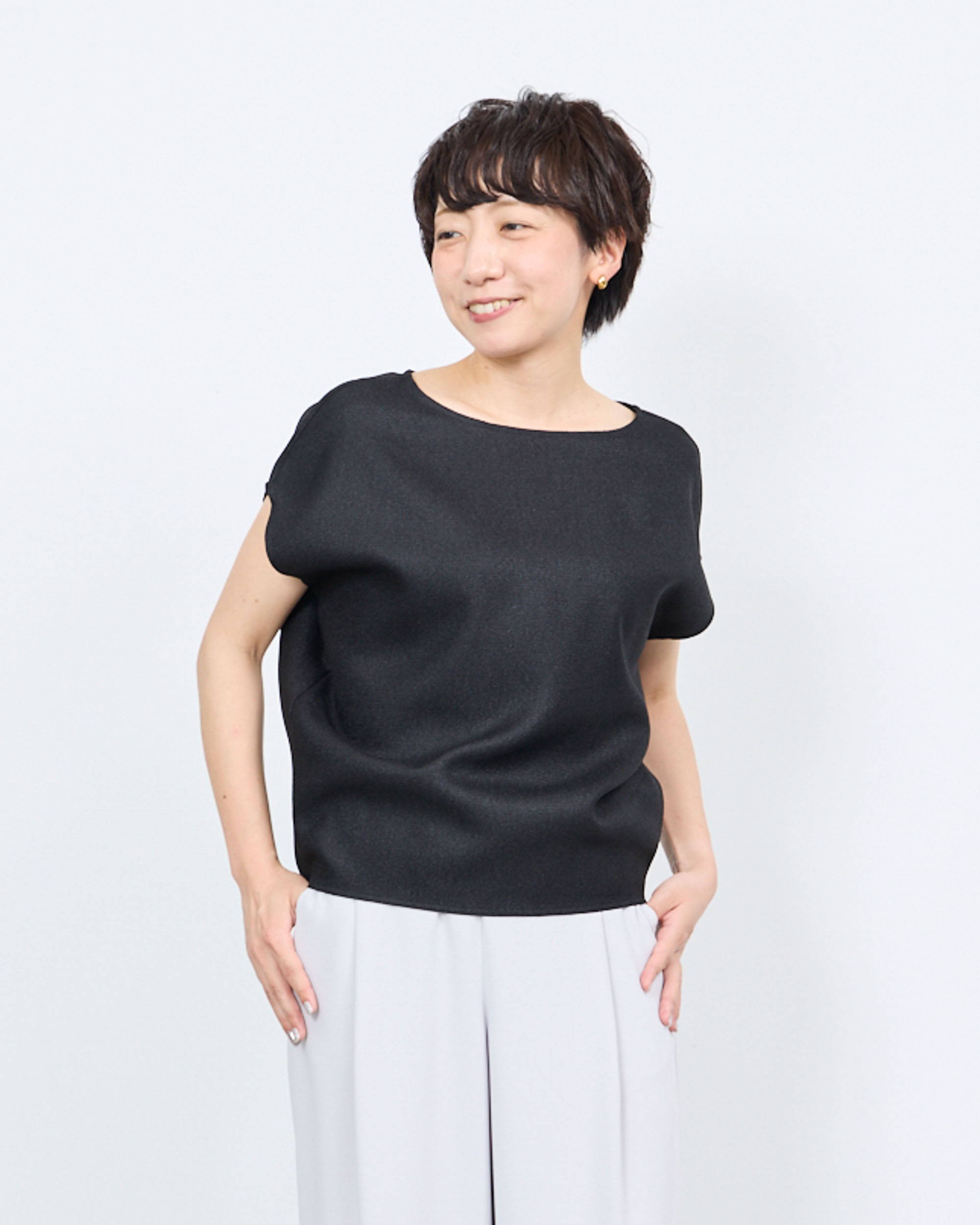 アンソフィー UN-SOPHIE チュール切替ストレッチカットソー UV210301 ブラック サイズ：フリーサイズ un-sophie
