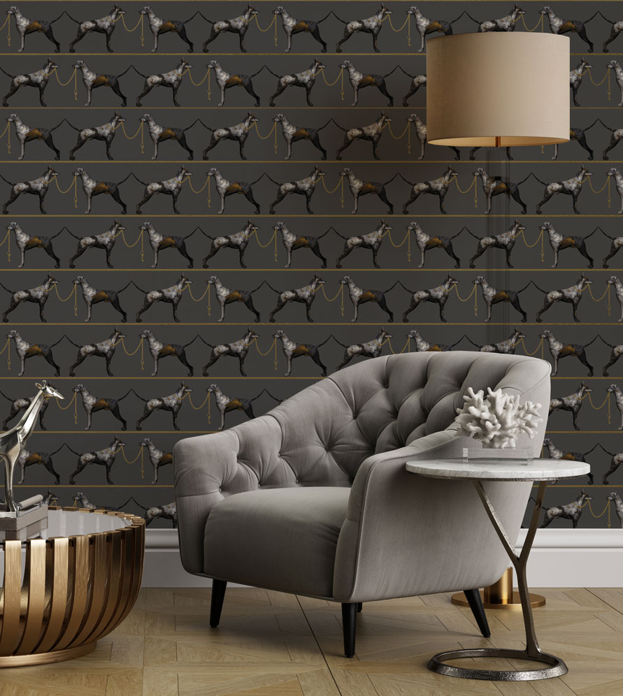 Grey & Gold Gold Metallic Dog Stripe Wallpaper hero image