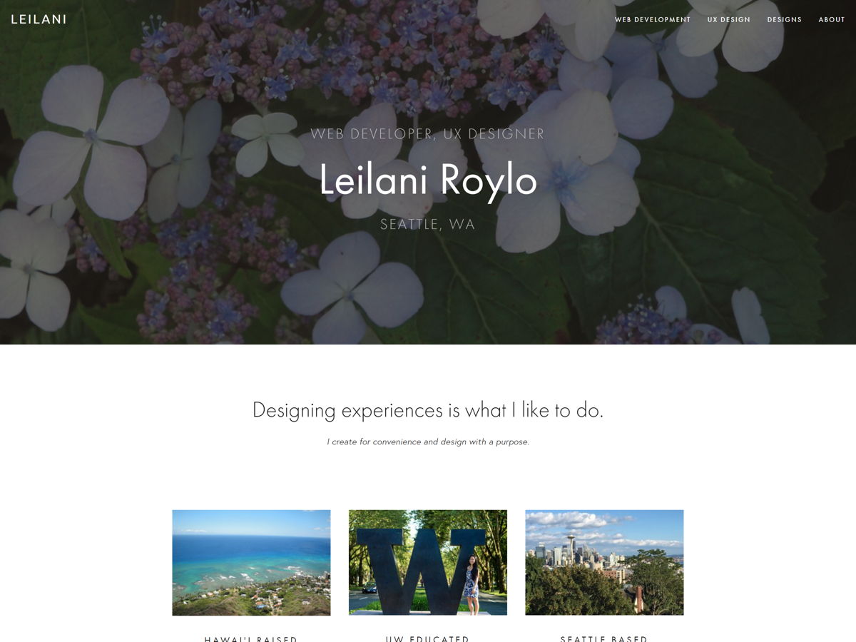 Screenshot of Leilani Roylo, from the designer & developer portfolios collection.