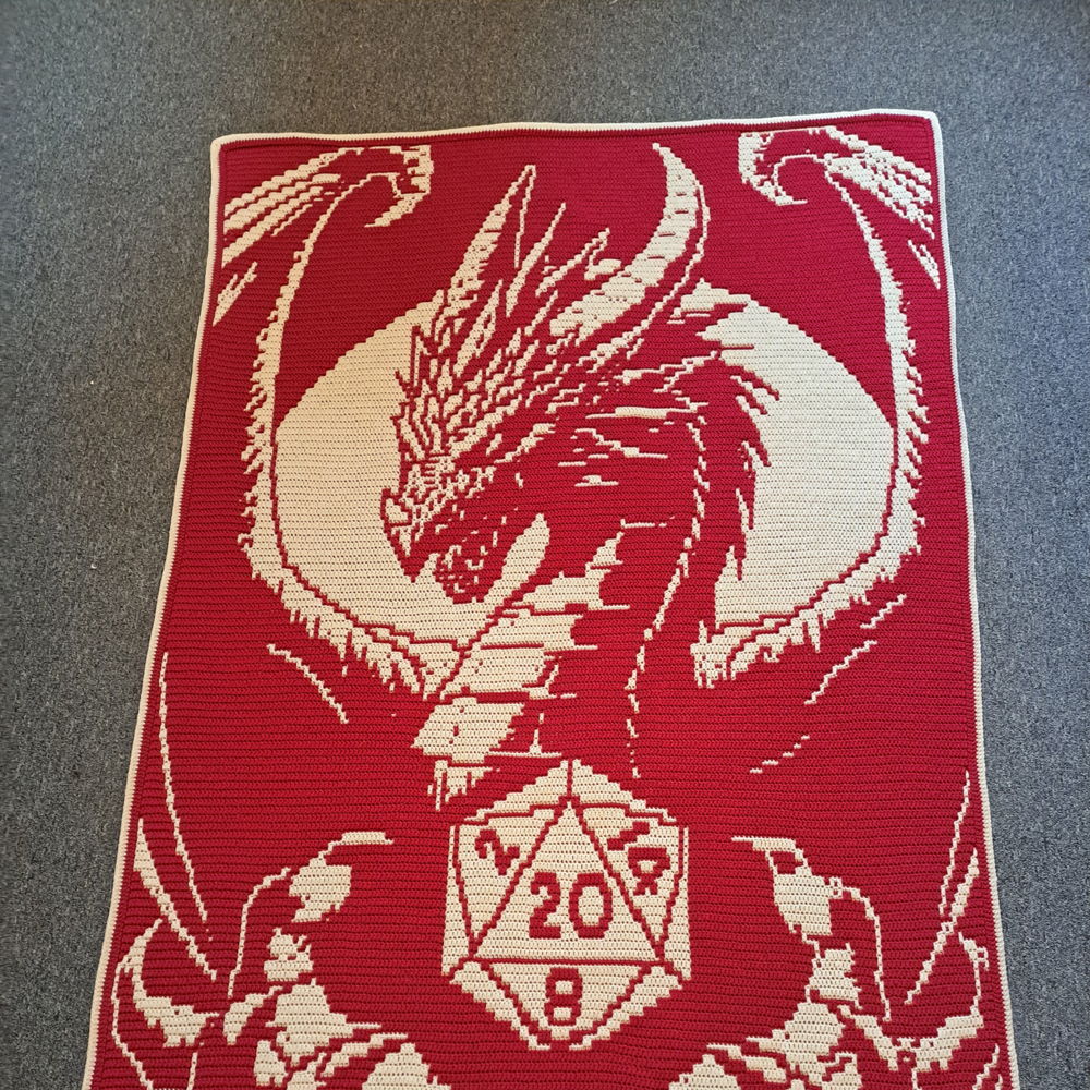 Draconic Dice | Dragon Overlay Mosaic Crochet Blanket PDF Pattern