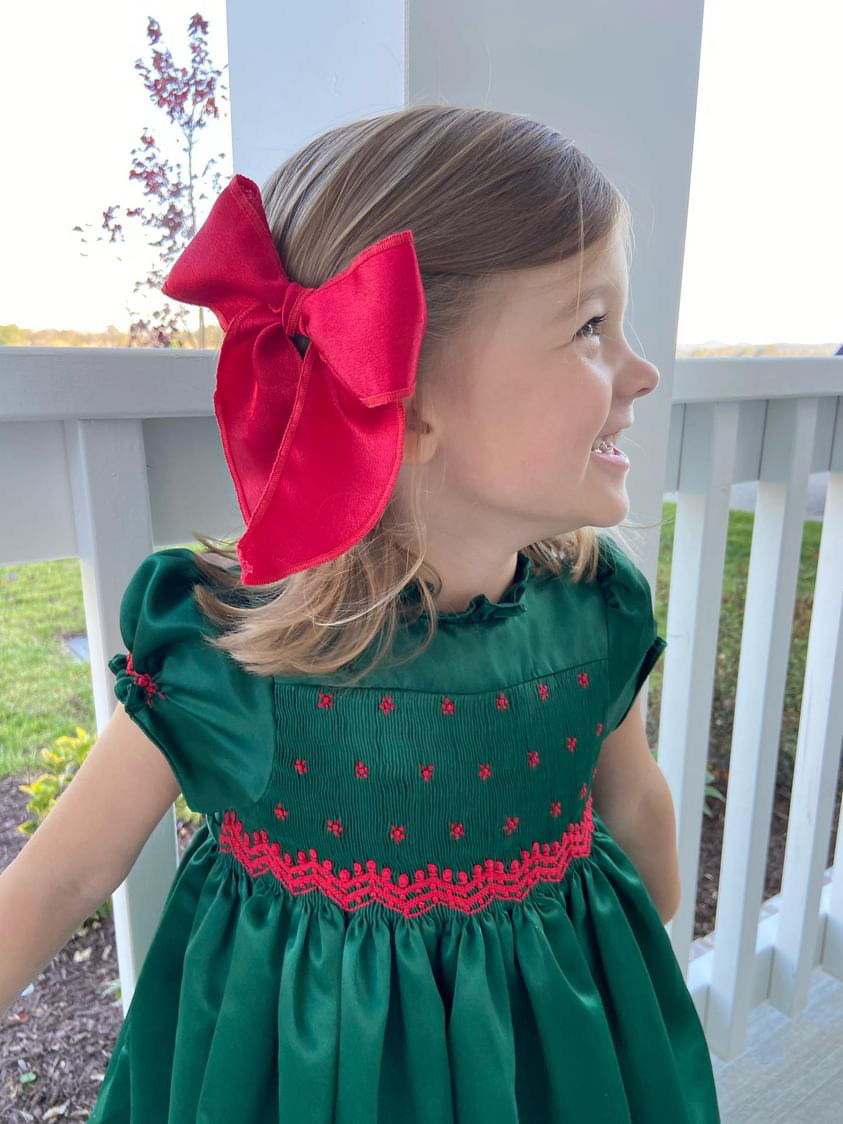 Satin green and red special occasion dress