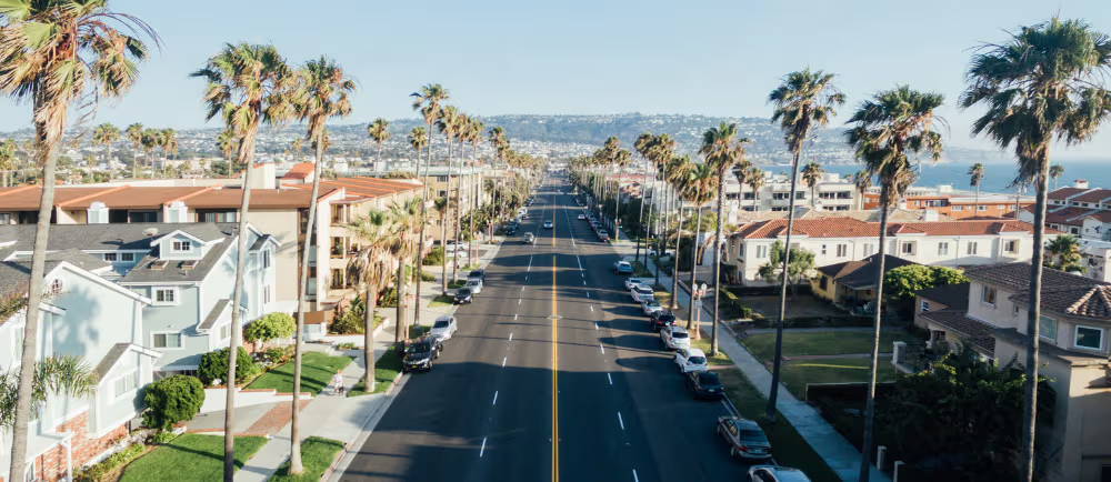 Aerial shot of a boulevard in California