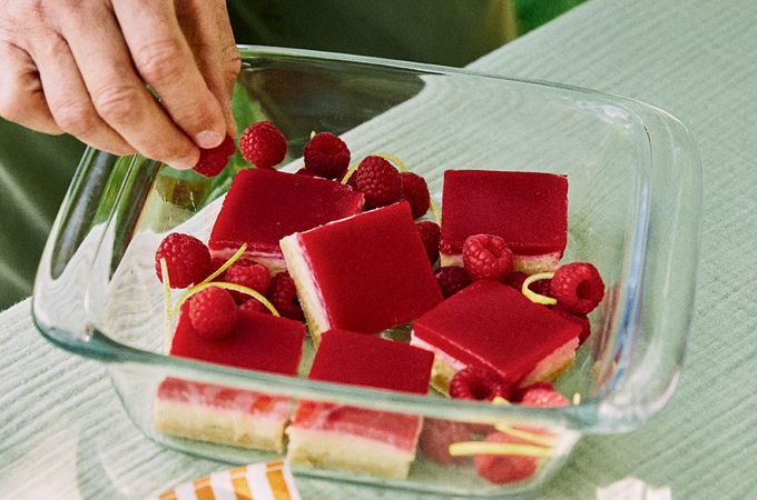 Carrés au citron et aux framboises