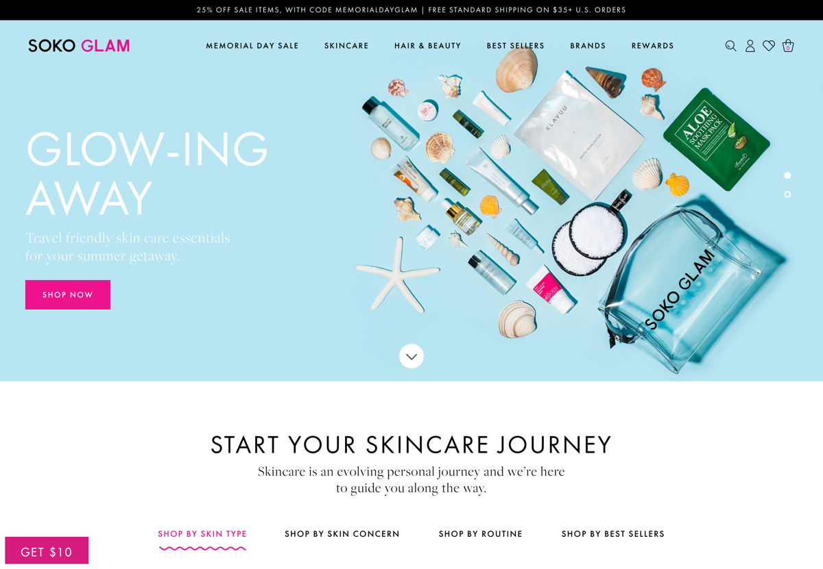 Screenshot of Soko Glam, from the beauty websites collection.