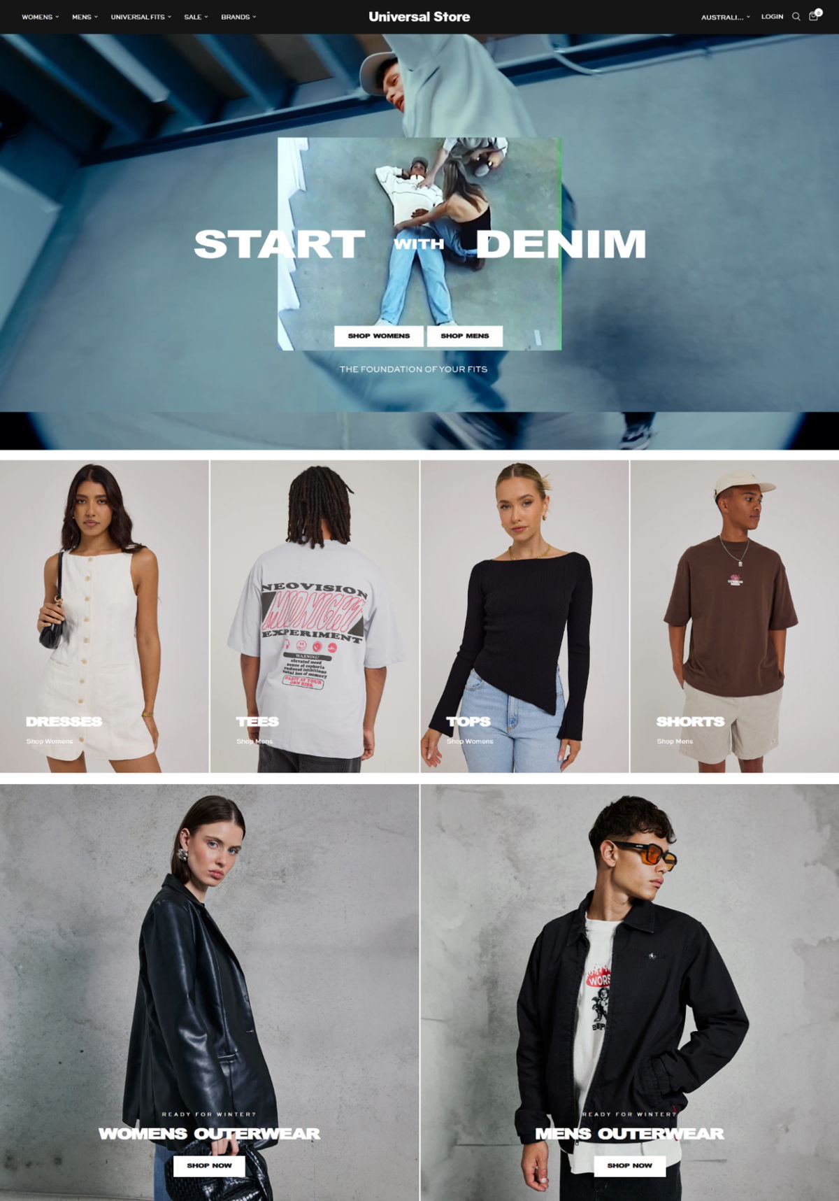 Screenshot of Universal Store   , from the shopify clothing stores collection.
