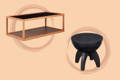 glass coffee table and a black stool table