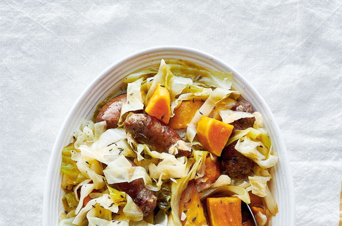 Braised Cabbage with Sausage and Sweet Potato