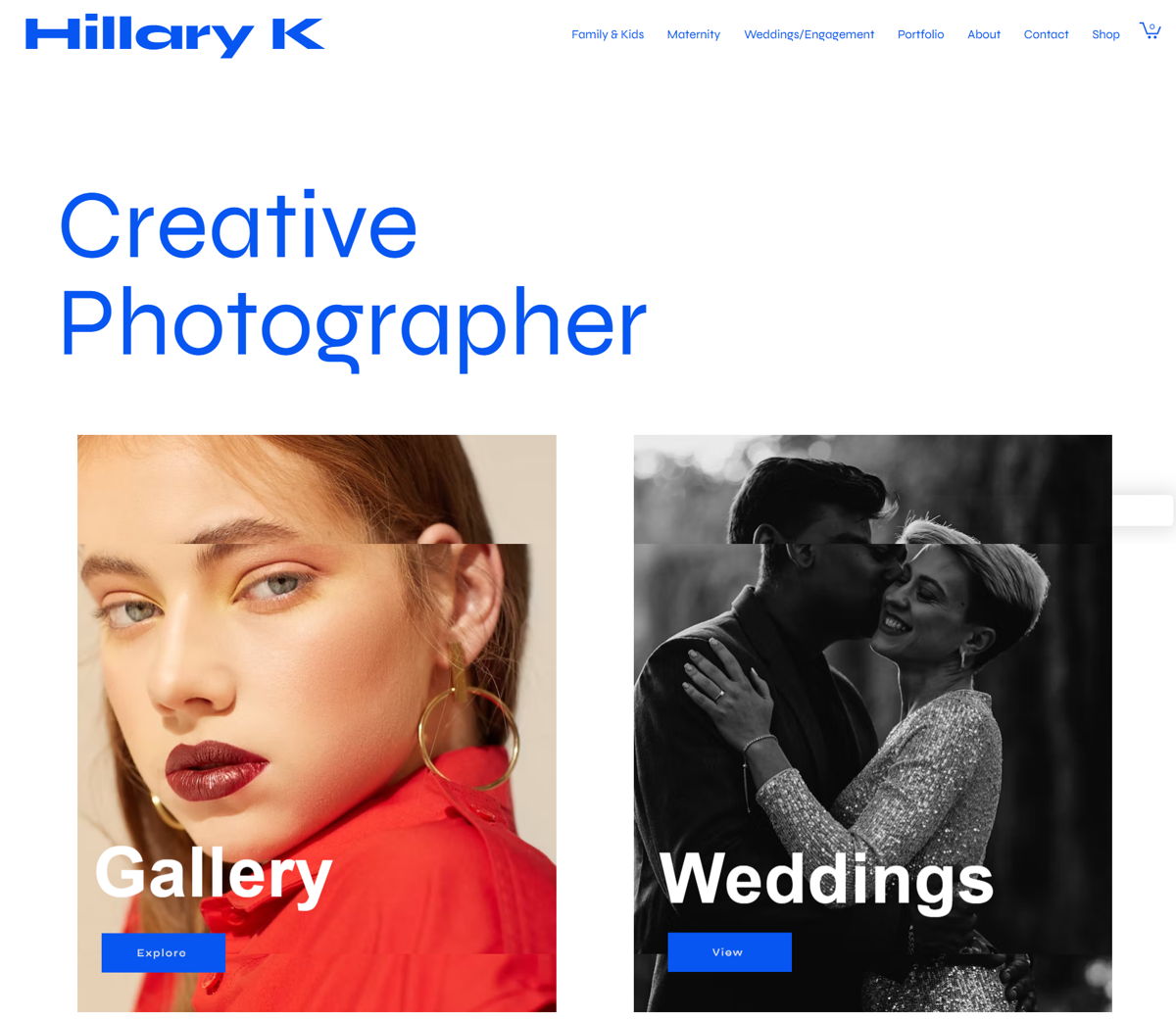 Screenshot of Hillary K, from the wix portfolio website examples collection.