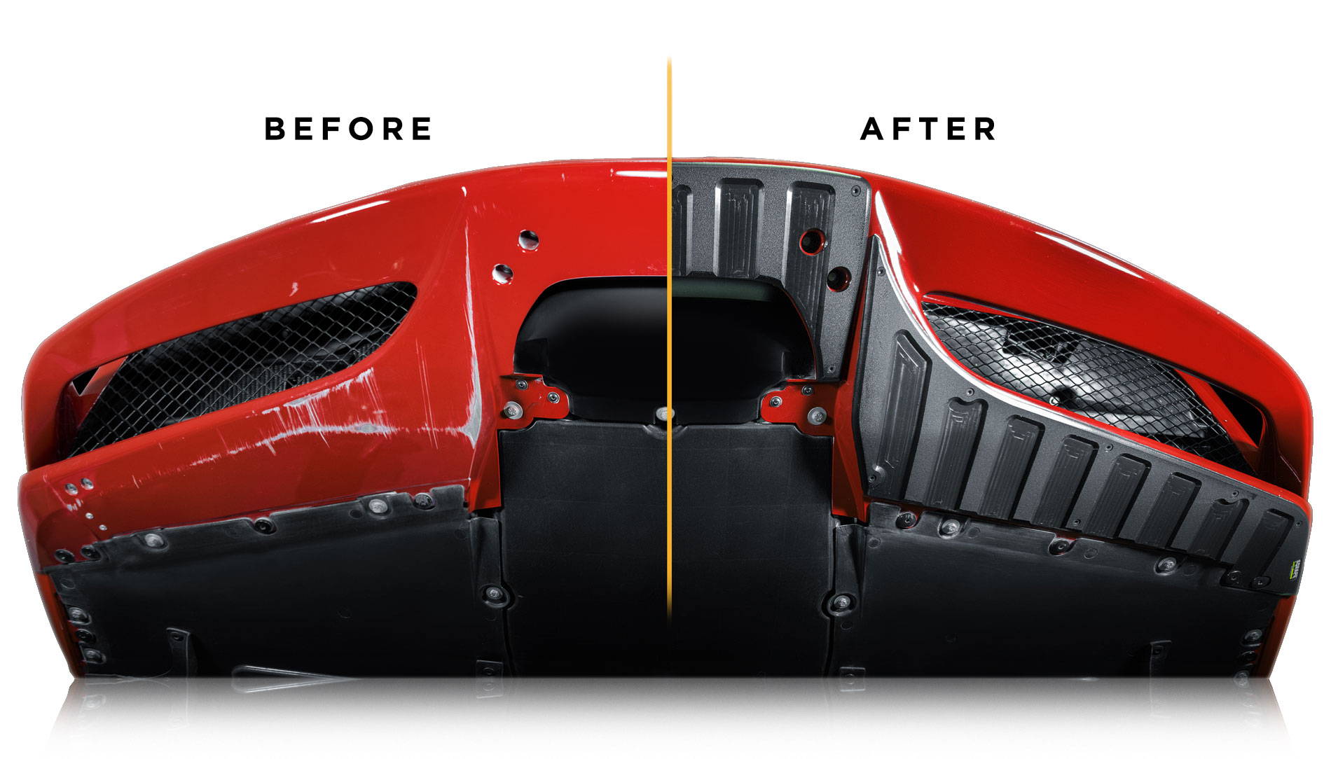 Scrape Armor before and after Ferrari 488.