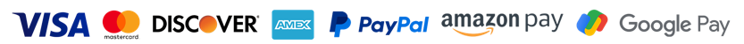 Checkout Payment Options. Visa, Mastercard, Discover, PayPal, Amazon Pay, Google Pay
