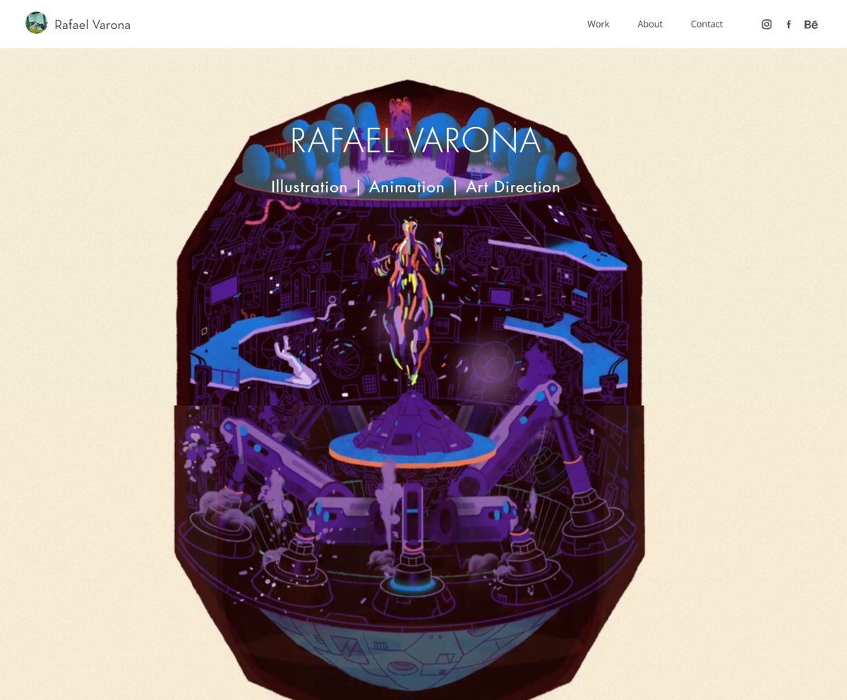 Screenshot of Rafael Varona, from the wix artist website examples collection.