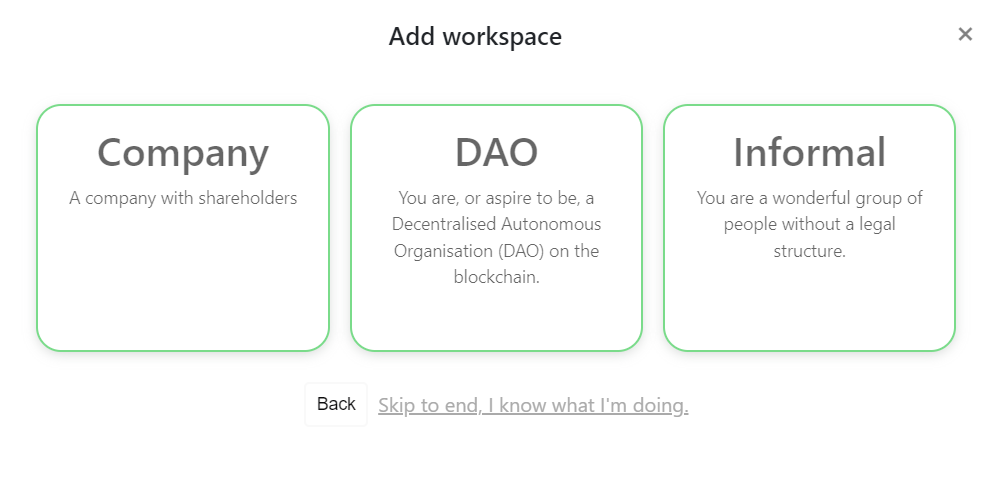 Workspace wizard - select you governance type