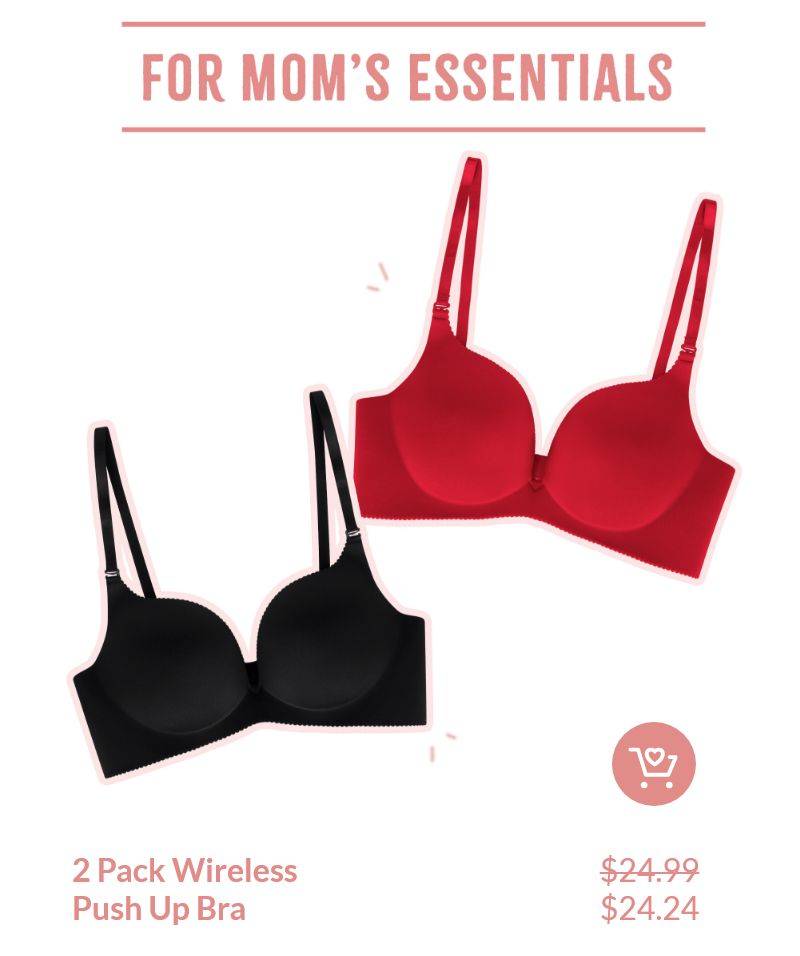 For Mom's Essentials with 2 Pack Wireless Push Up Bra 