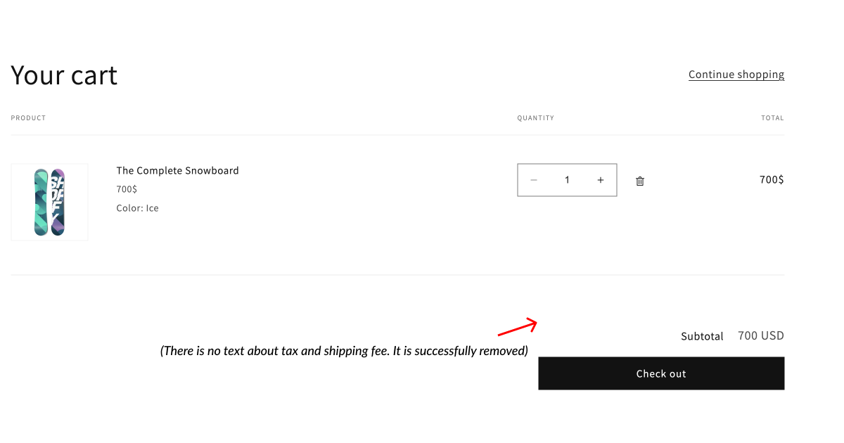 checkout page with no taxes and shipping calculated at checkout