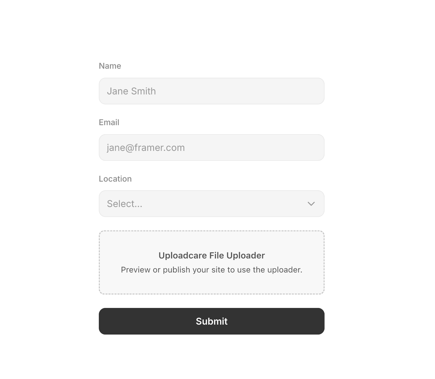 Adding the Uploadcare File Uploader component to a Framer page