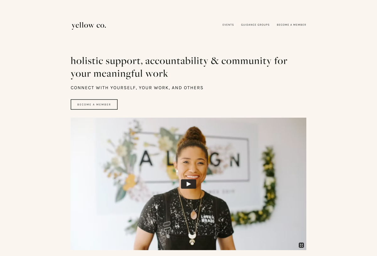 Screenshot of Yellow Co, from the squarespace websites  collection.
