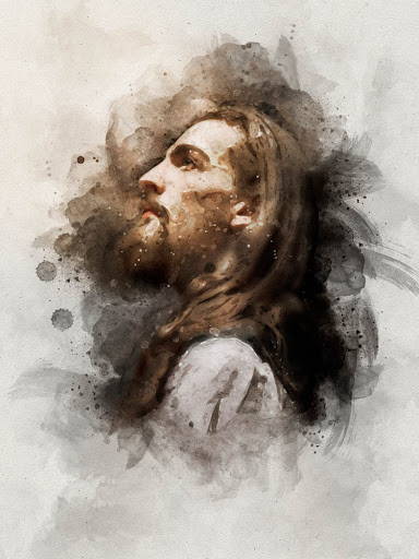 Watercolor portrait of Jesus Christ.